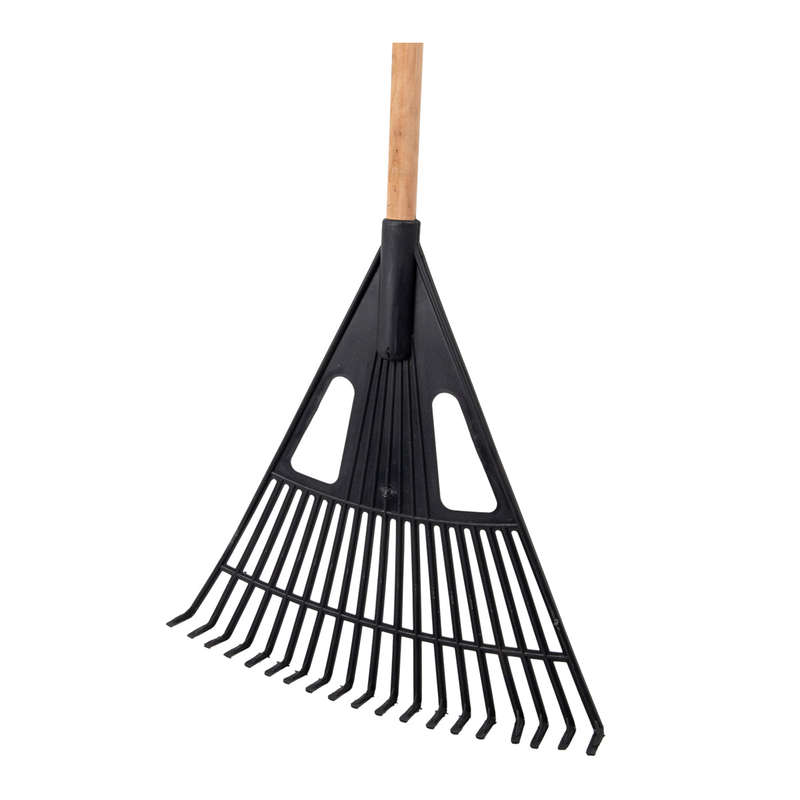 Leaf Rake Plastic X Wooden Handle Long Flat Teeth
