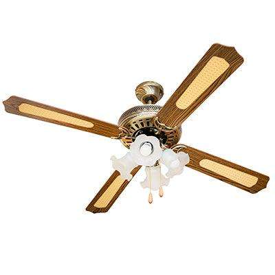 Rattan Ceiling Fan With Light Antique Brass E27 4x60w