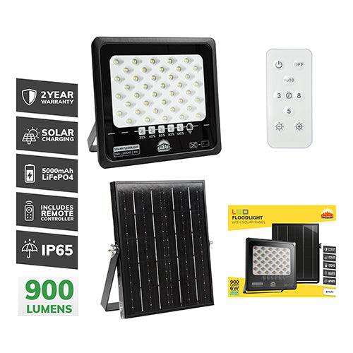 Solar Floodlight & Remote Led 900lm 6500 K
