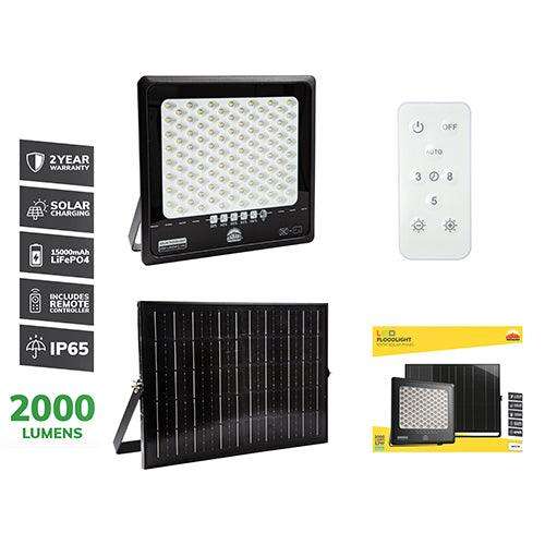 Solar Floodlight & Remote Led 2000lm 6500 K