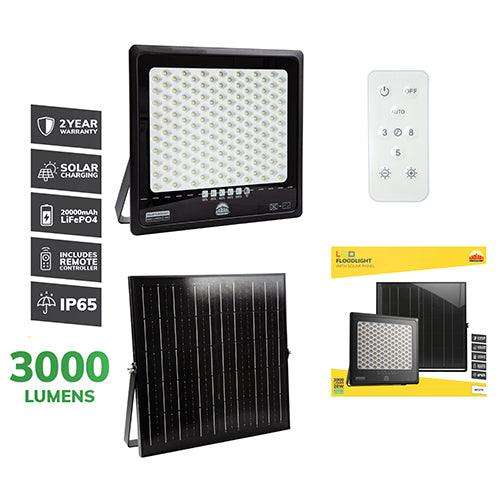 Solar Floodlight & Remote Led 3000lm 6500 K