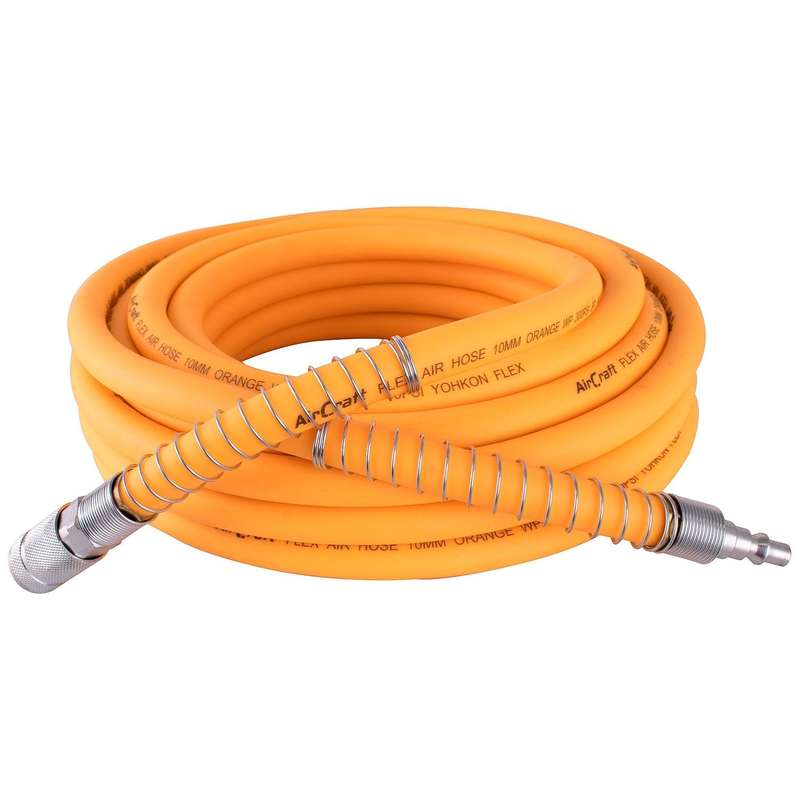 Flex Air Hose Kit 10 Mm X 10 M Orange W/Quick Coupler & Connector Yohko