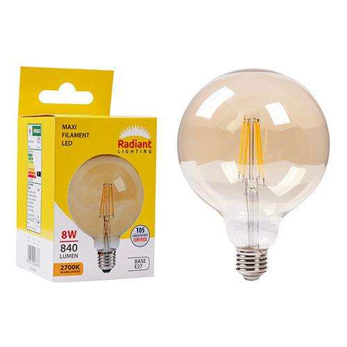 Maxi Globe G125 Filament Amber 8w Led E27 2700 K N