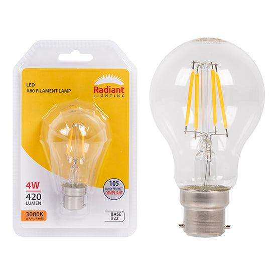 A60 Filament Clear 4w Led B22 3000 K N