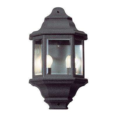 Wall Light Outdoor Large Half Lantern Black 2x E27