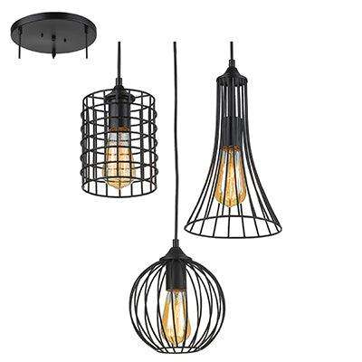 Grid 3 Lt Pendant Black E27 3x40w