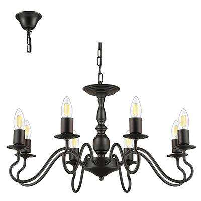 8 Lt Chandelier Black E27 8x40w
