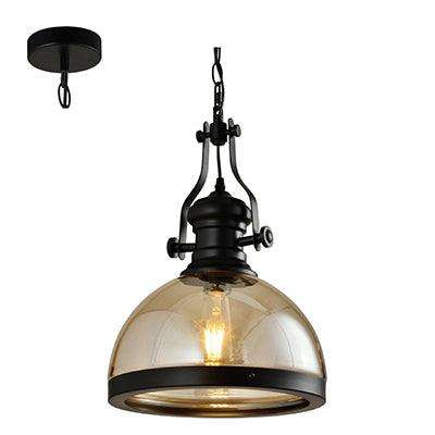 ***Pendant Metal Black & Amber Glass E27 1x60w