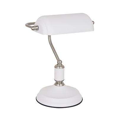 Bankers Table Lamp White & Satin Nickel 1x E27