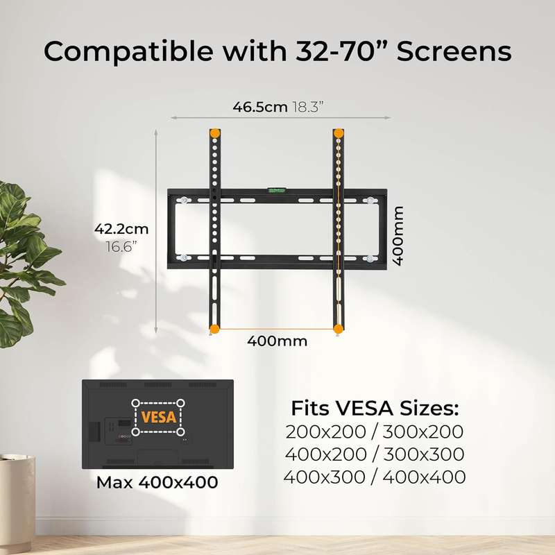 32 70" Flat To Wall Tv Mount Bracket Built In Spirit Level
