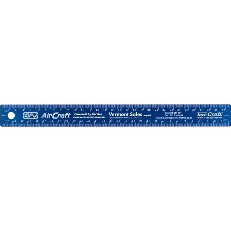 300 Mm Cork Backed Stainless Steel Ruler Blue