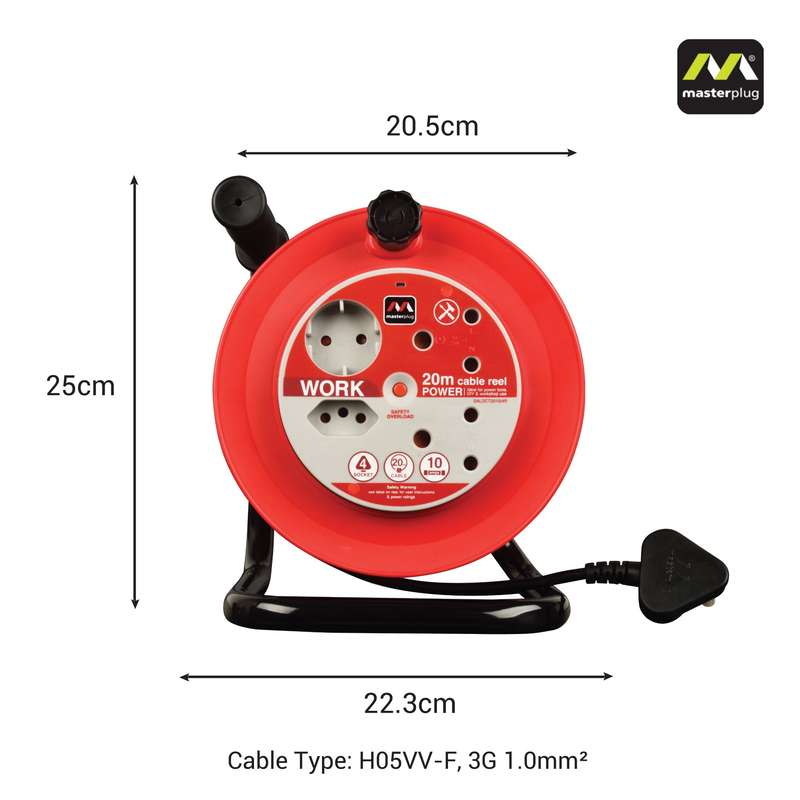 Light Duty 20m Cable Open Reel 4 Socket Without Switch