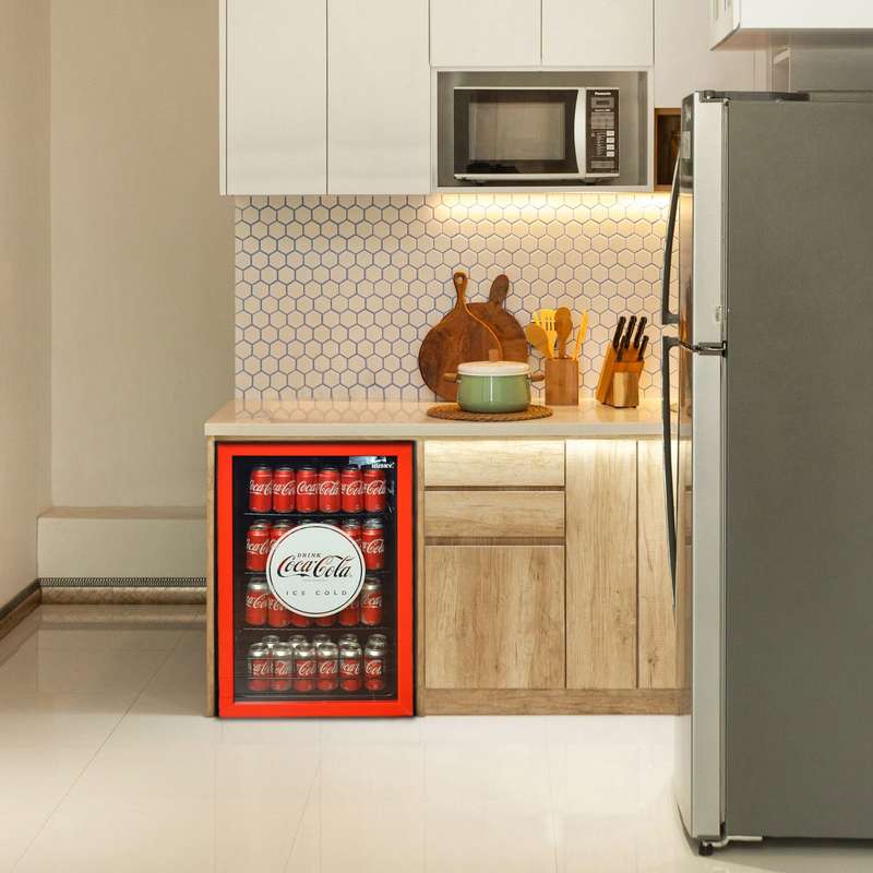 130 L Under Counter Beverage Cooler Glass Door Coca Cola Red