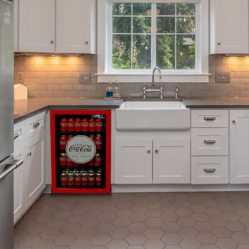130 L Under Counter Beverage Cooler Glass Door Coca Cola Red