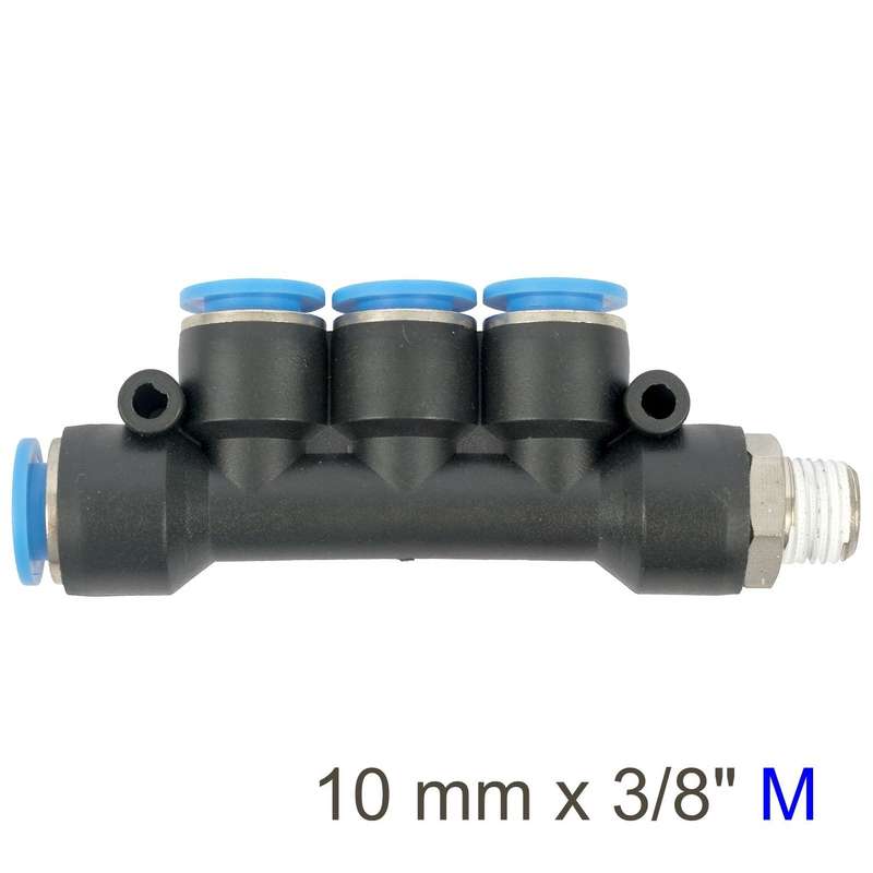 Pu Hose Fitting Manifold 4 X 10 Mm Port X 3/8'm