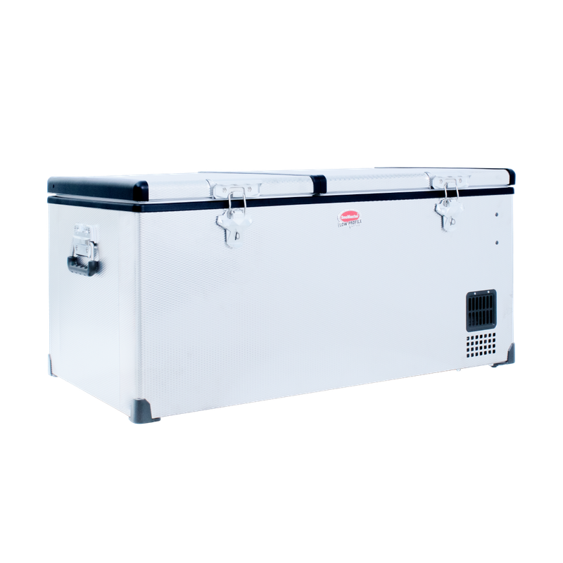 SnoMaster - 92.5L Low Profile Dual Compartment Portable Fridge/Freezer AC/DC - Stainless Steel (S...