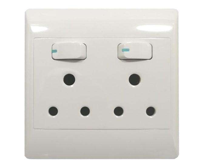 4x4 Dual Mains 16 A Wall Socket Flush Mnt White With Switch Sti 1080
