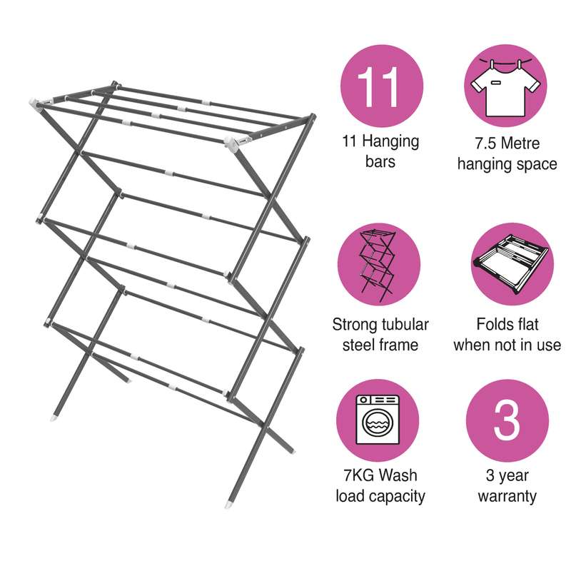 3 Tier Clothes Drying Stand Foldable, Extendable 7.5 M Capacity
