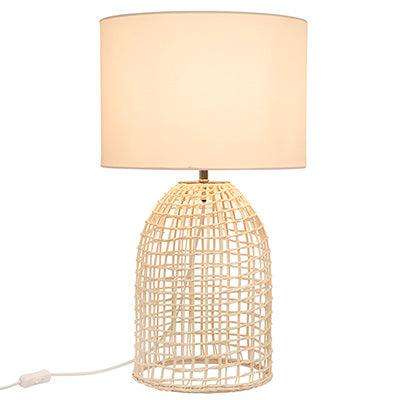Zanie Wh Table Lamp White Woven Rattan With Fabric Shade