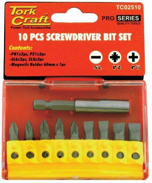 Screwdriver Bit Set 10 Pcs(ph2 X2.Pz2 X3 Slotted6 Mmx2.8 Mmx2)
