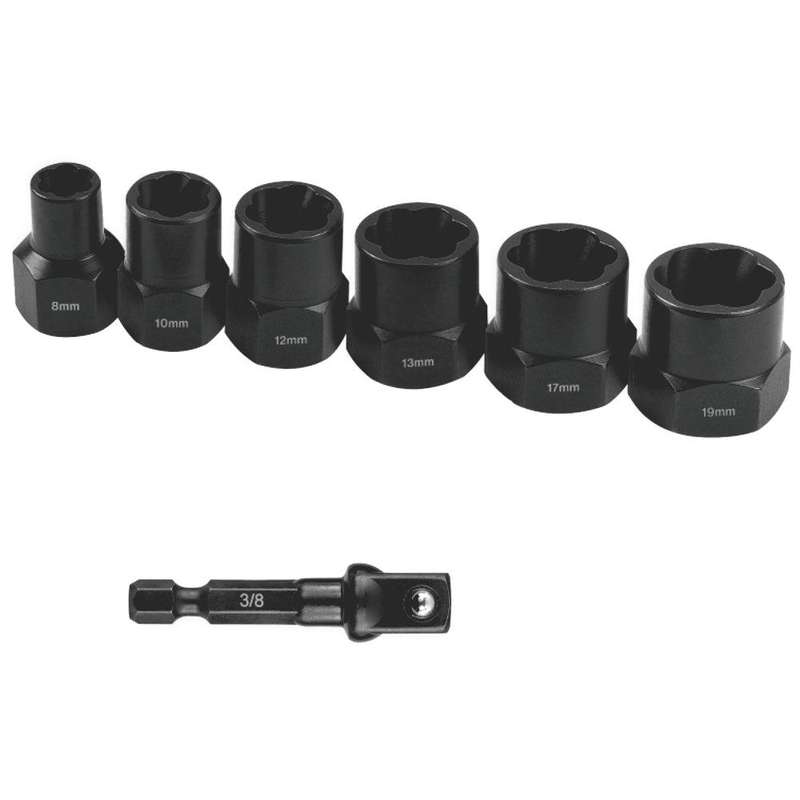 Bolt Extract Set 7 Pce 8/10/12/13/17/19 Mm 1 Pc 50 Mm 1/4' Socket Adaptor
