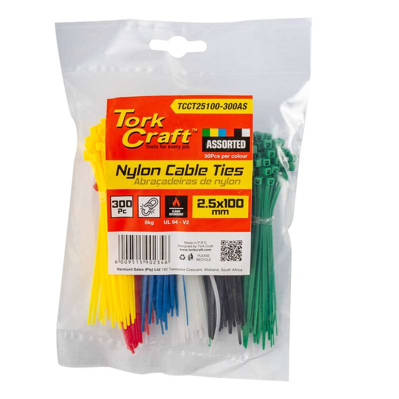 Nylon Cable Ties 2.5 Mm X 100 Mm Assorted 300 Pc
