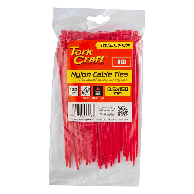 Nylon Cable Ties 3.5 Mm X 150 Mm Red 100 Pc