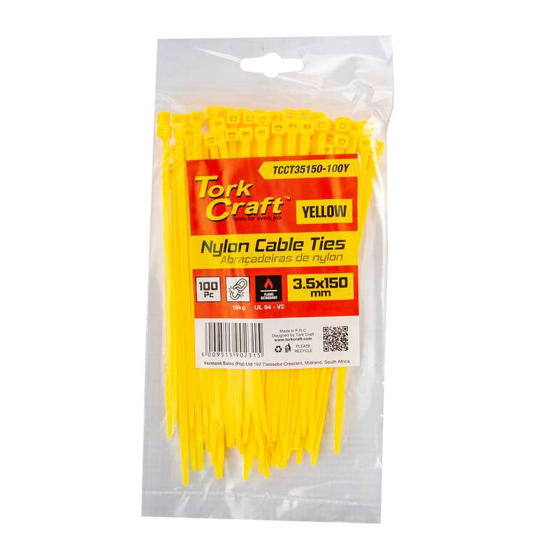 Nylon Cable Ties 3.5 Mm X 150 Mm Yellow 100 Pc