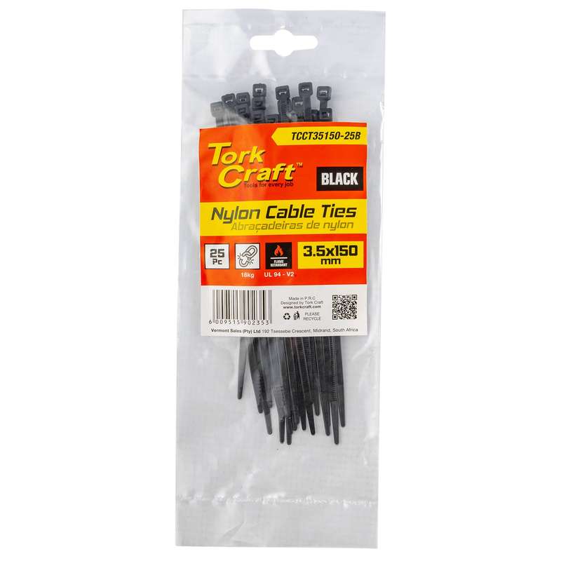 Nylon Cable Ties 3.5 Mm X 150 Mm Black 25 Pc