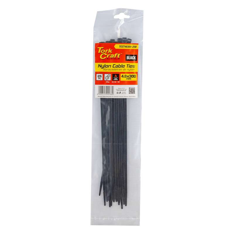 Nylon Cable Ties 4.8 Mm X 300 Mm Black 25 Pc