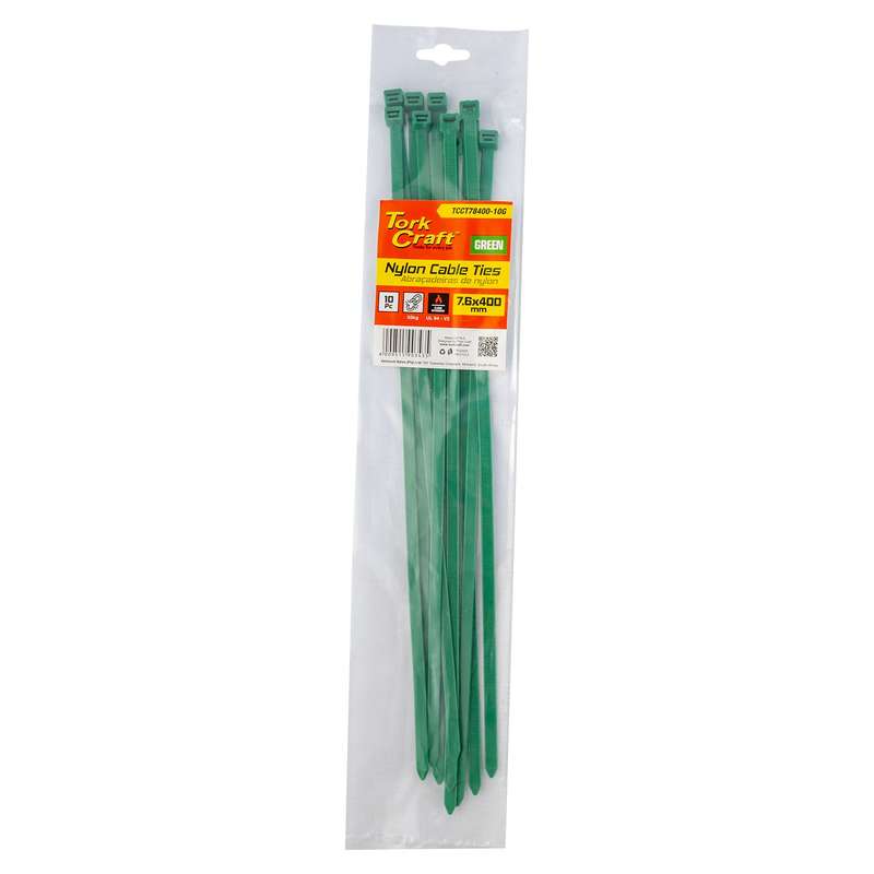 Nylon Cable Ties 7.6 Mm X 400 Mm Green 10 Pc