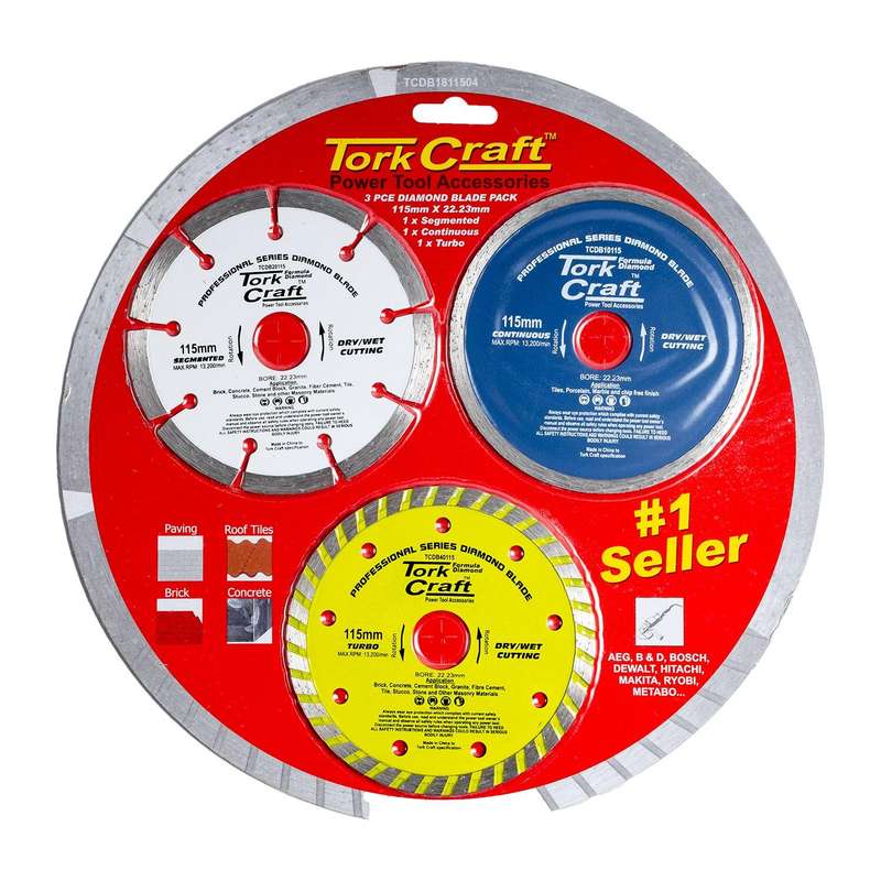 Diamond Blade 3 Pce Set 115 Con Seg Turbo Colour Pack