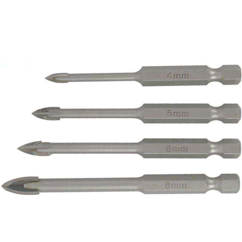 Glass & Tile Drill 4 Flute Set 4 Pc 4/5/6/8 Mm In Plastic Case