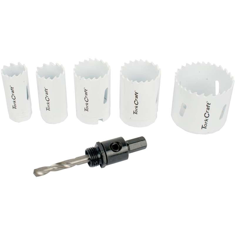 Hole Saw Set 6 Pce Bi Metal (22/25/32/35/51 Mm & 3/8 Hex Mandrel)