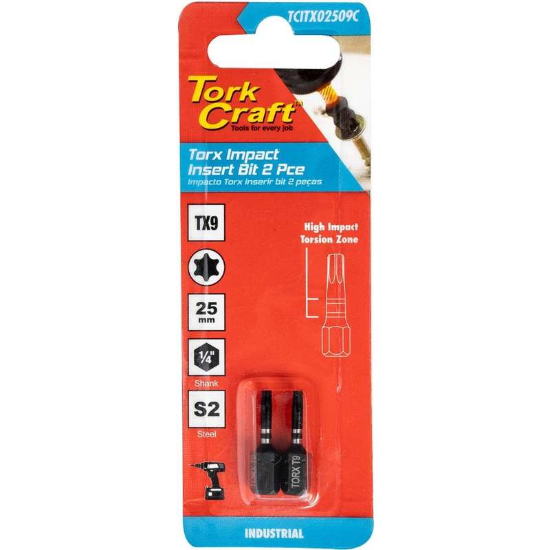 Torx Tx 9 Impact Insert Bit 25 Mm 2 Pc Carded
