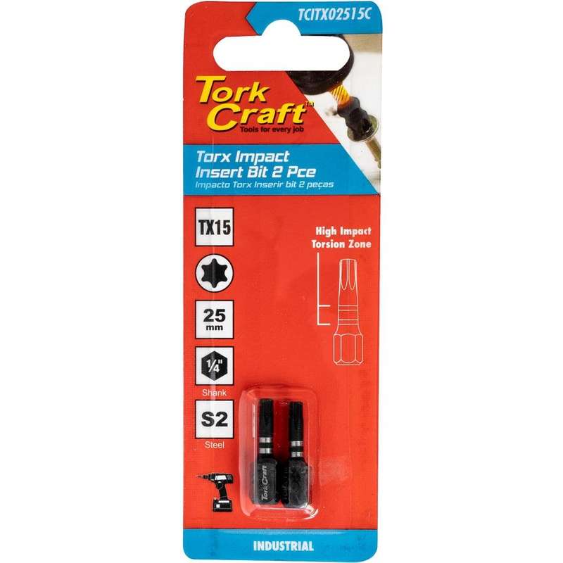 Torx Tx 15 Impact Insert Bit 25 Mm 2 Pc Carded