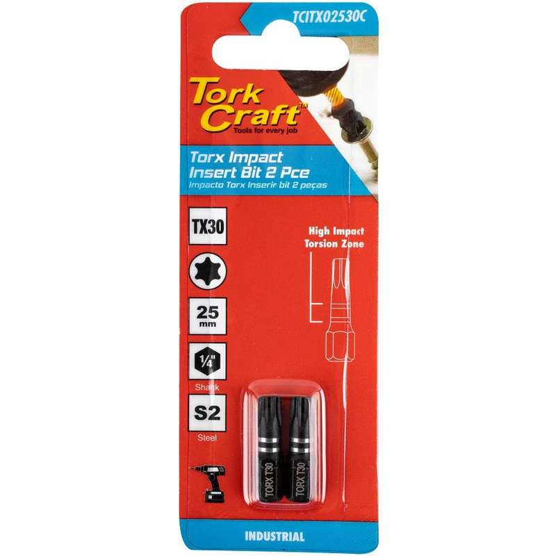 Torx Tx 30 Impact Insert Bit 25 Mm 2 Pc Carded