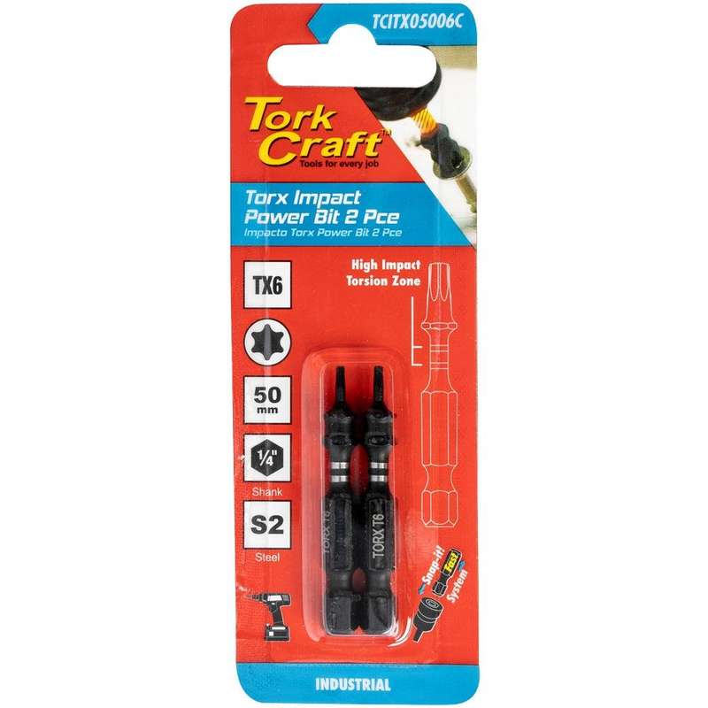 Torx Tx 6 Impact Power Bit 50 Mm 2 Pc Carded