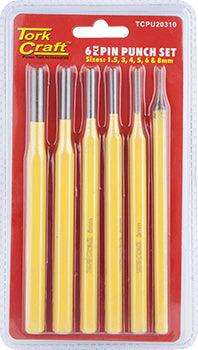 Tork Craft Pin Punch Set 6 Pc 1.5, 3, 4, 5, 6, 8 Mm Yellow