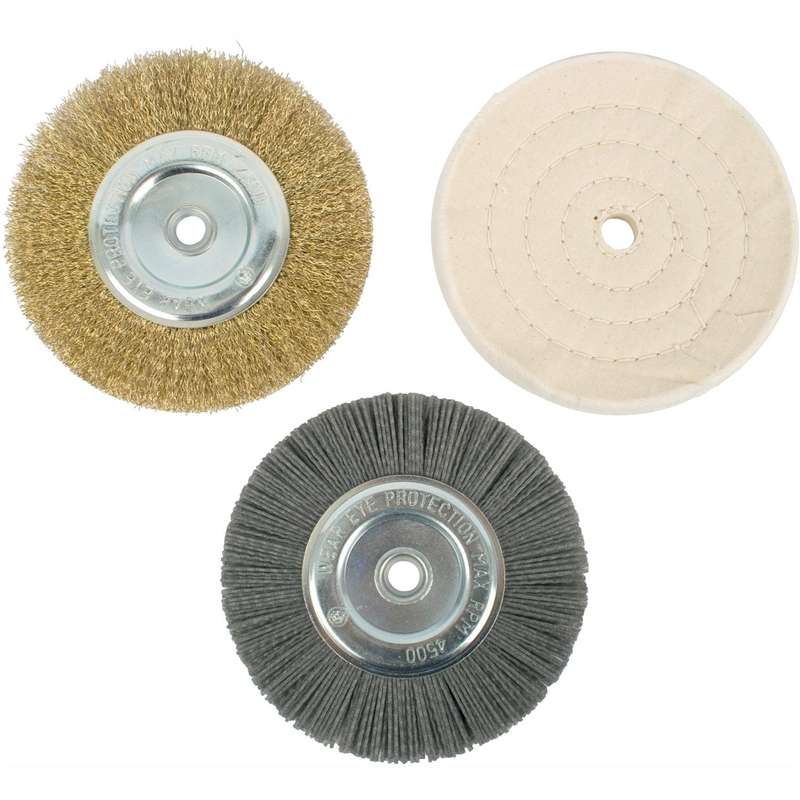 Bench Grinder Set 150 Mm 3 Pce 1 X Wire 1 X Buff 1 X Nylon Wheel