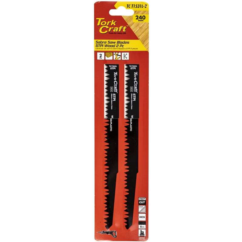 Sabre Saw Blade 240 X 5 Mm 5 Tpi Wood 2 Pc