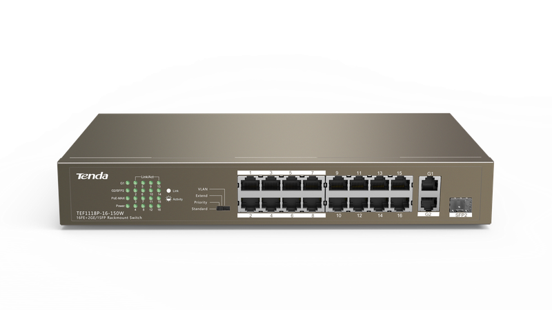 Tenda 16FE+2GE/1SFP Rackmount Switch With 16-Port PoE