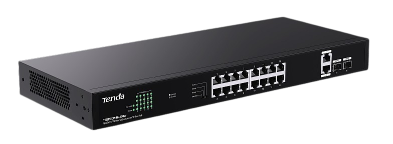 Tenda 18GE+2SFP Ethernet Switch With 16-Port PoE 250W