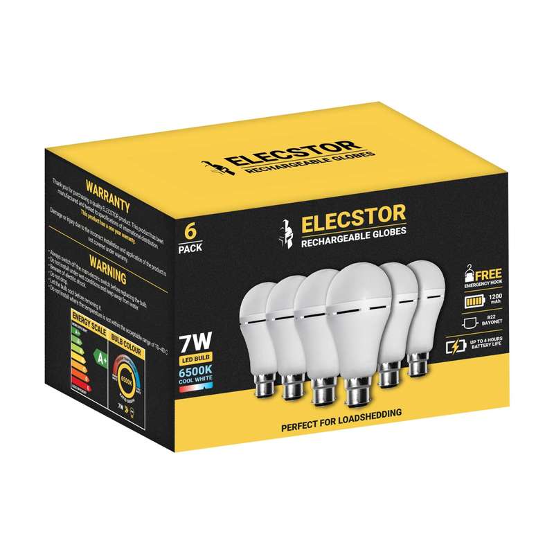 Elecstor B22 7 W Rechargeable Cool White 6 Pack