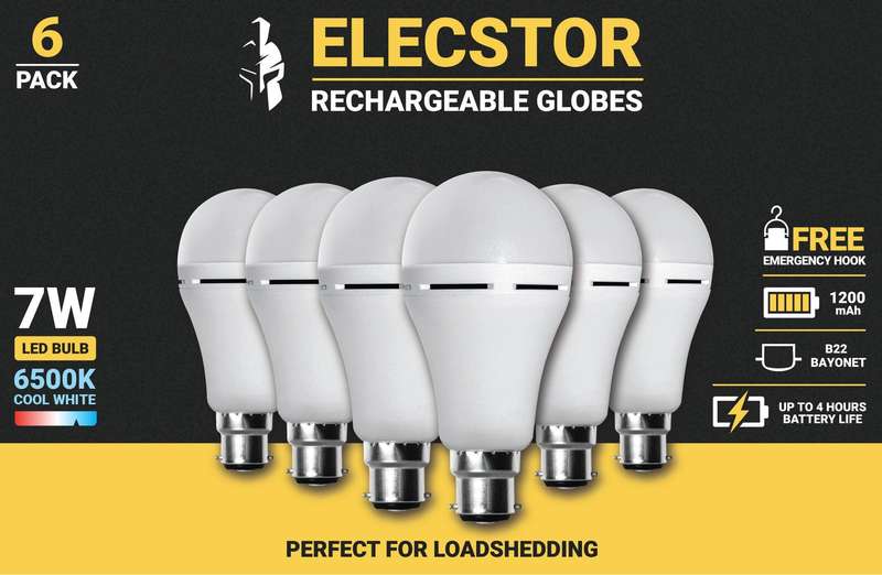 Elecstor B22 7 W Rechargeable Cool White 6 Pack