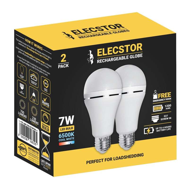 Elecstor E27 7 W Rechargeable Cool White 2 Pack