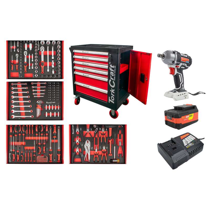 6 Drawer Cabinet 184 Pc C/W Impact Wrench 450 N, 4.0 Ah Bat & Smart Charg