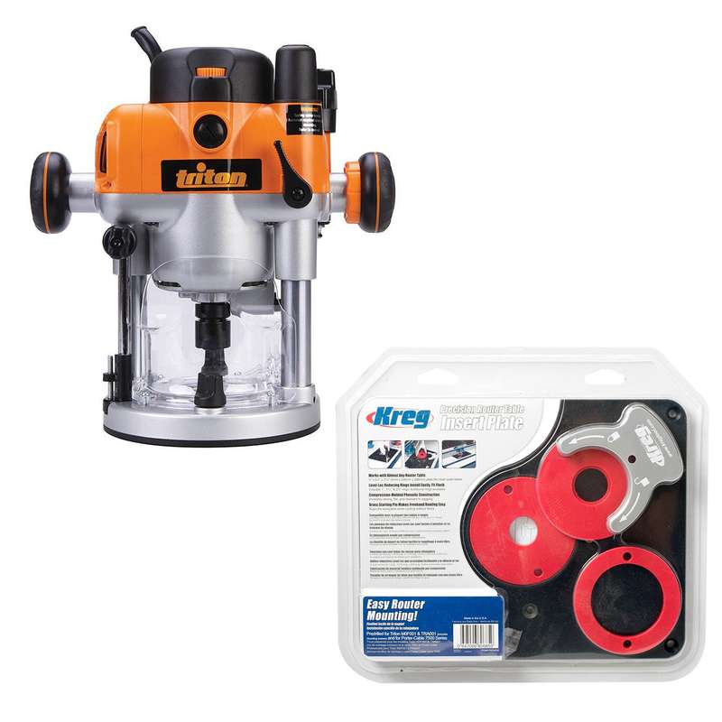 Plunge Router 2400 W 1/2'& 1/4'collet 230 V & Kreg Ins Plate Tl Triton