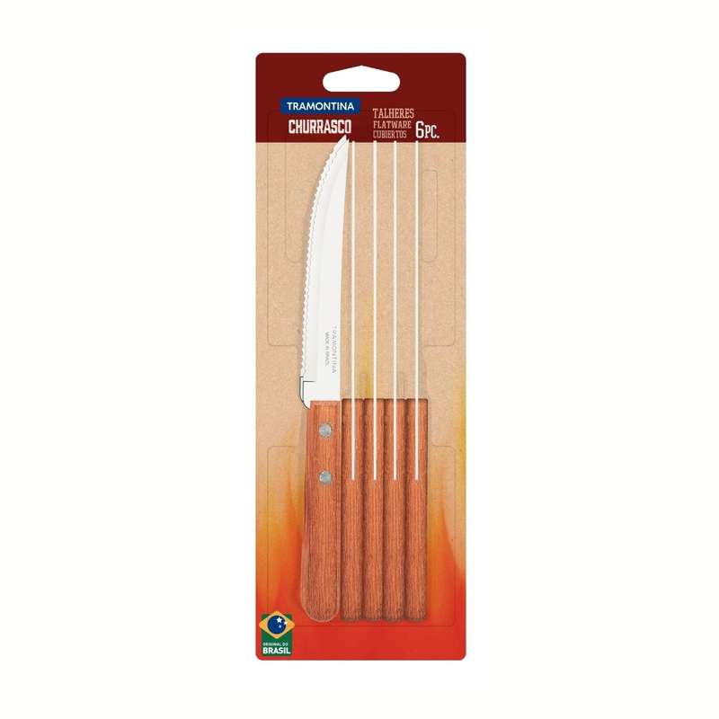 Tramontina Steak Knife Set Natural Wood 6 Pc Bp