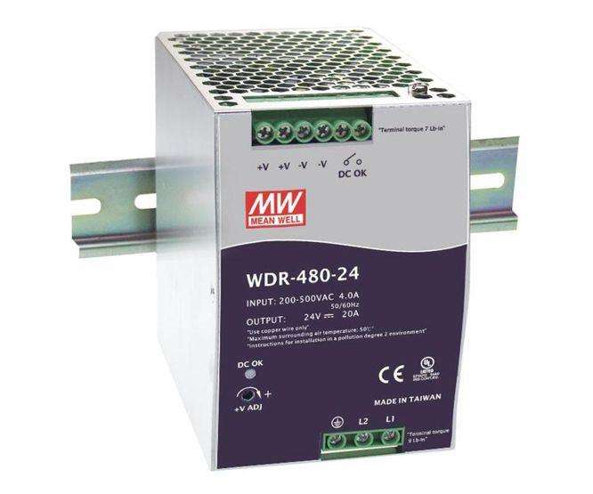 Power Supply D/R I=380 V 1 Ph O=24 V 20 A Wdr 480 24